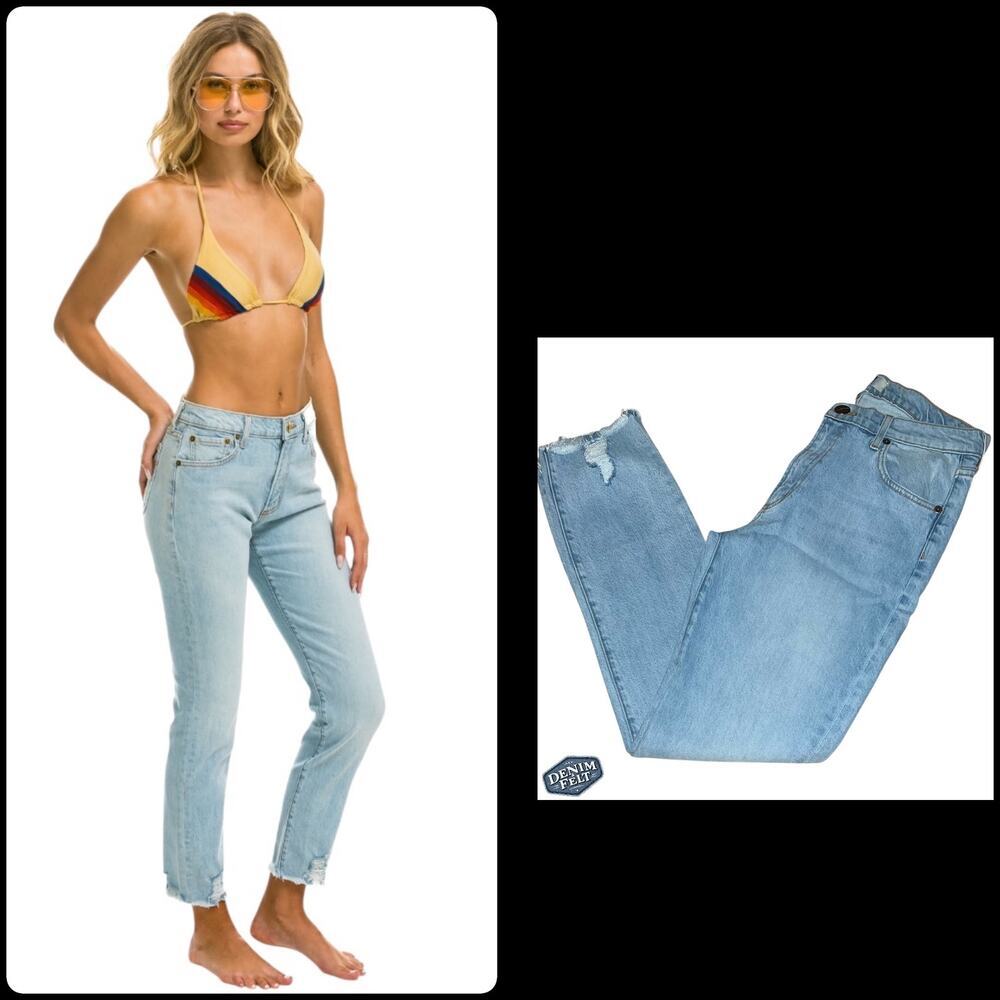 Aviator Natiom Womens MID‎ RISE SLIM Raw Hem SURFER Denim JEAN - SUPER LIGHT